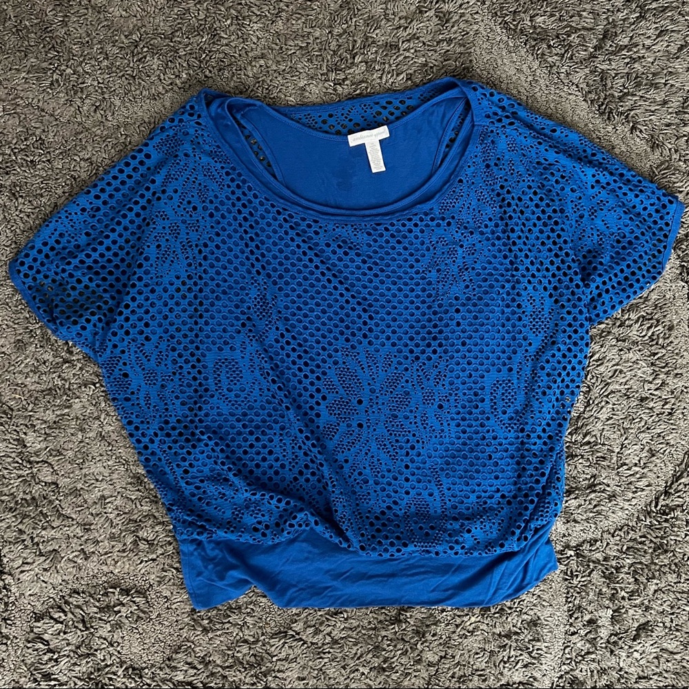 Electric Blue Crotchet Floral Short Sleeve Top Size 1X